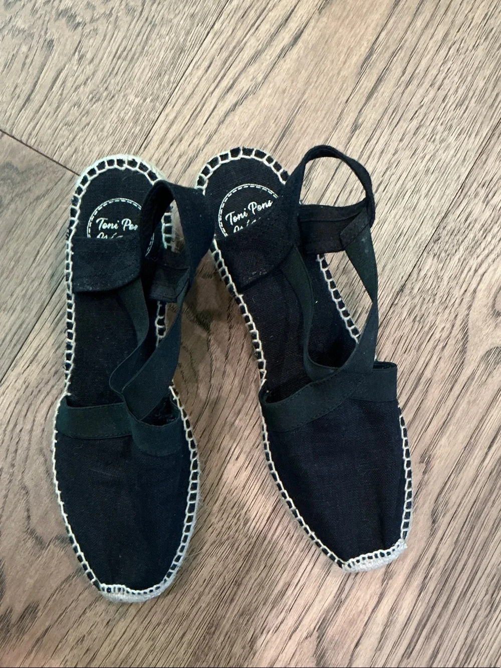 Toni Pons Black Canvas Women's Espadrille Sandals with Elastic Cross Straps